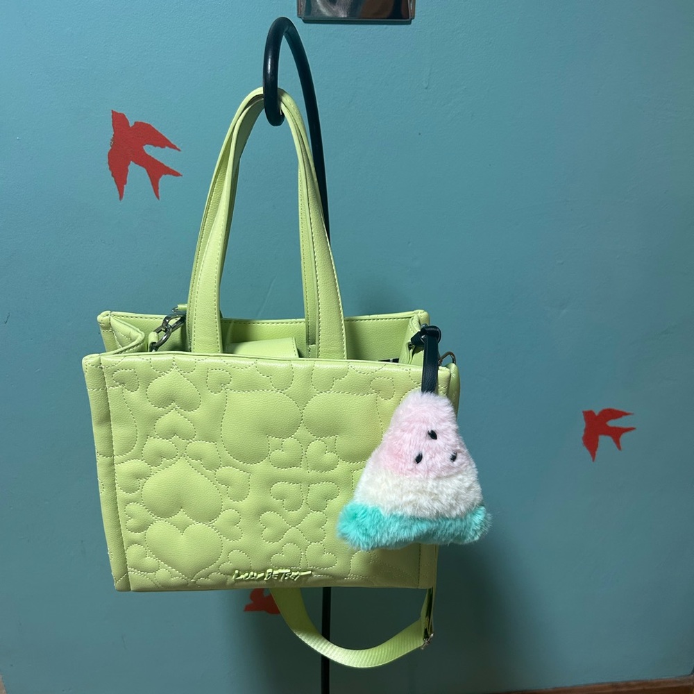 Betsey Johnson Lime Green Quilted Tote with Plush Charm